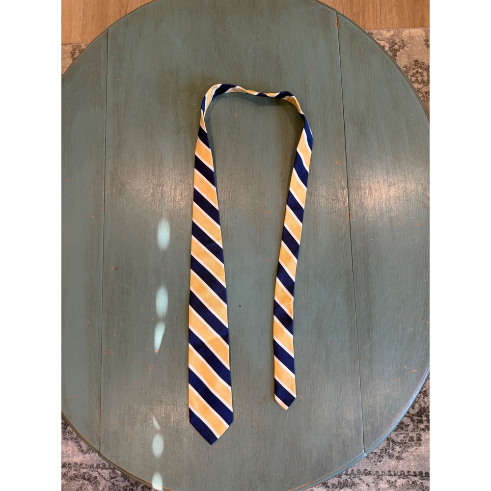 Brooks Brothers Repp Stripe Silk Cotton Tie‎ Navy Blue Yellow Made in USA